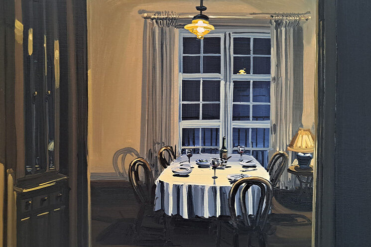 Ciara Roche, The Dining Room (after Seven), 25cm x 35cm, oil on canvas, 2023.